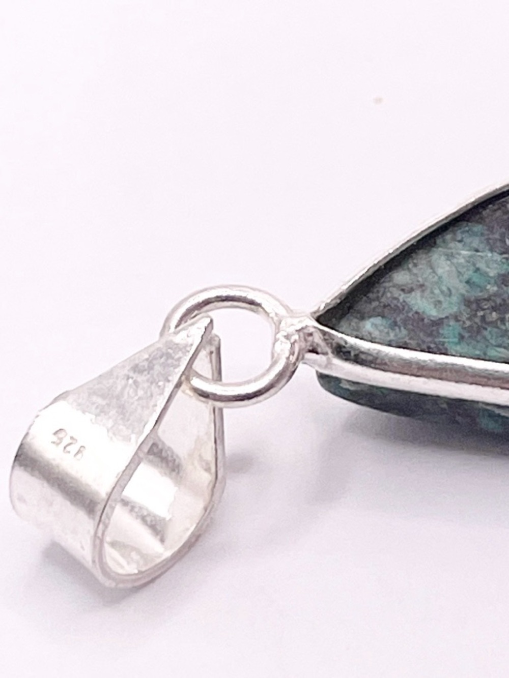 Sterling Silver Chrysocolla and Red Jasper Teardrop Pendant - Picture 4 of 8